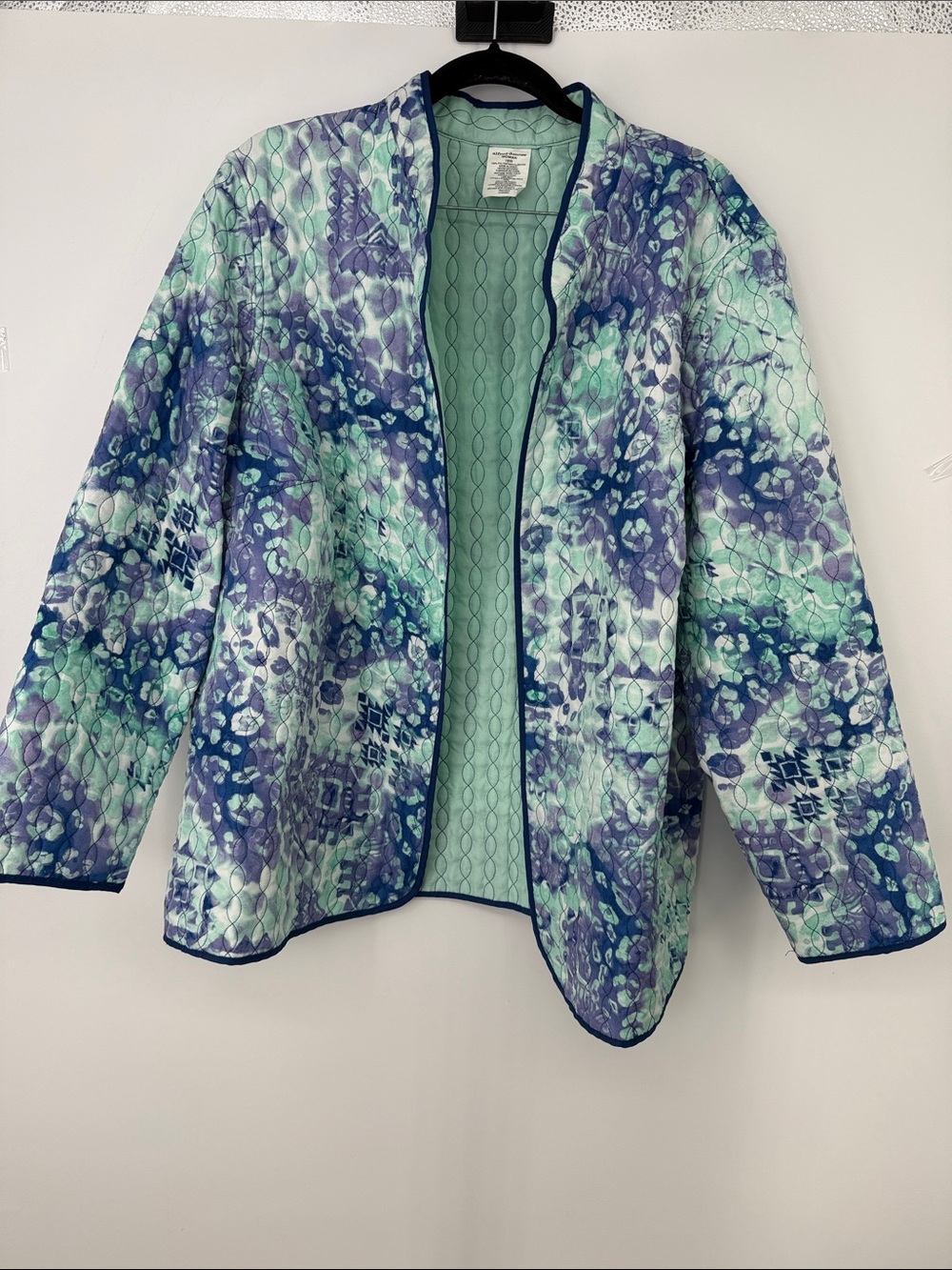 Alfred Dunner Reversible Aqua Quilted Open Front Jacket 18W